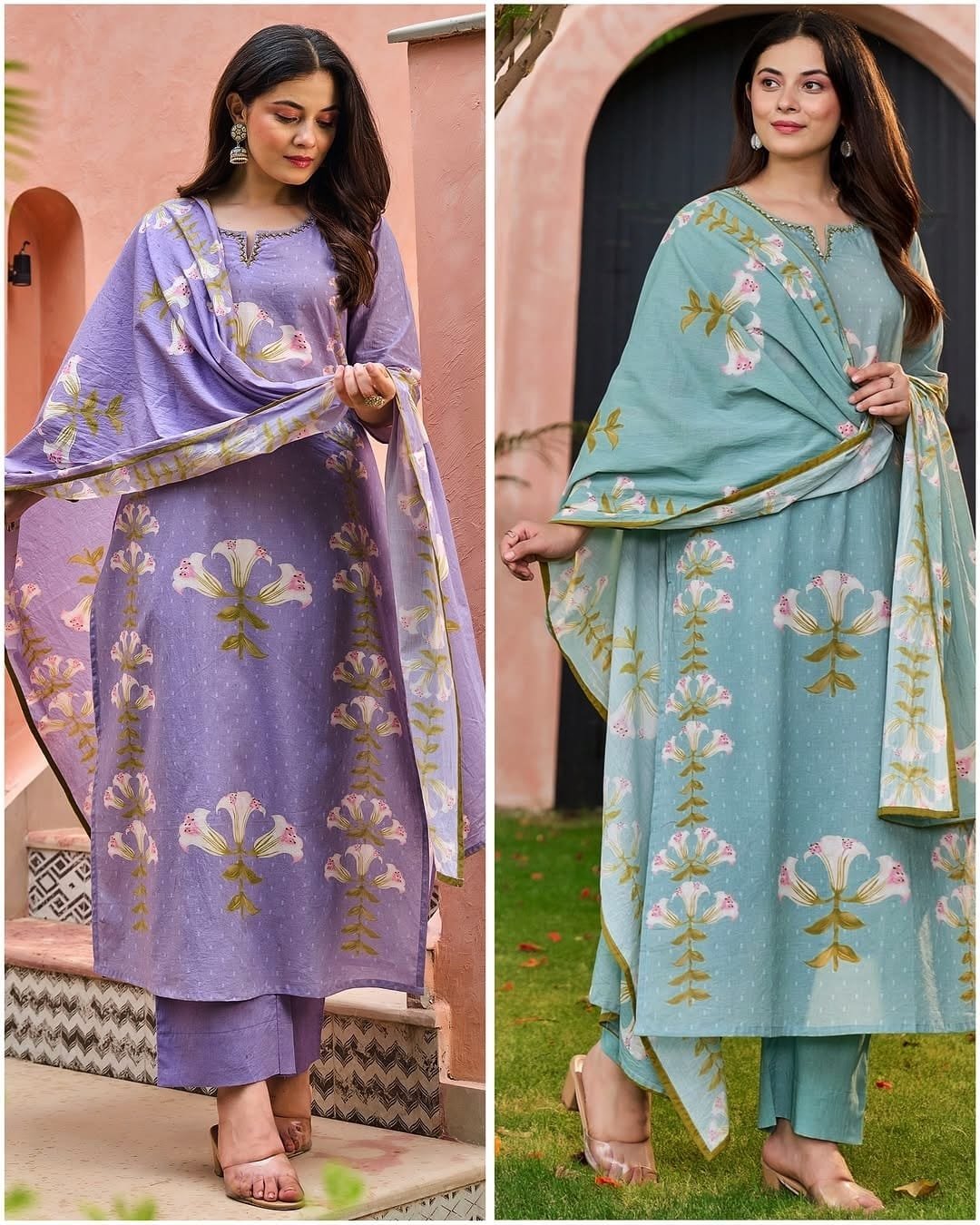 Floral printed cotton kurti set 