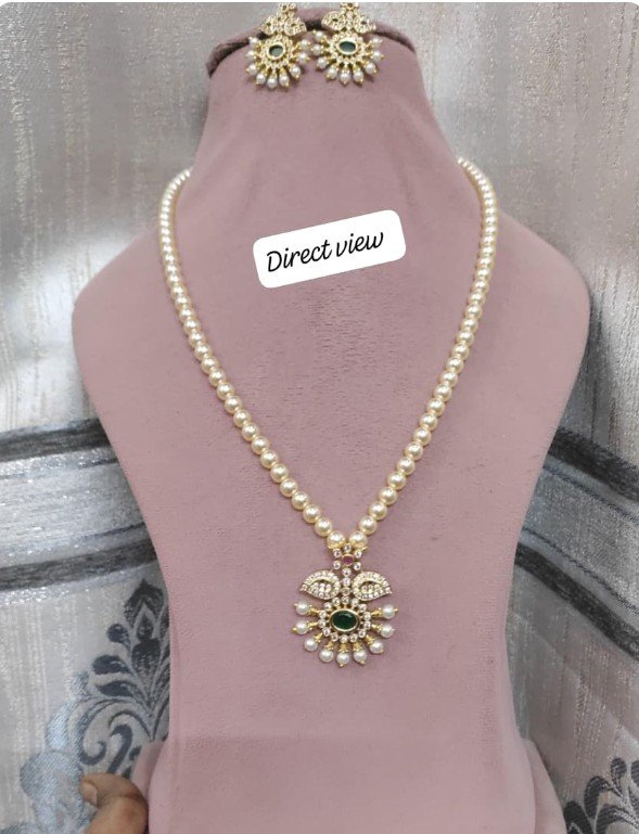  Designer Swarovski  pearl long necklace set with detachable pendant