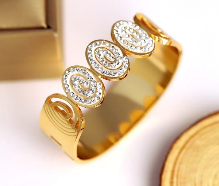 Gold-Tone Swirl Pave Oval Cuff Bangle