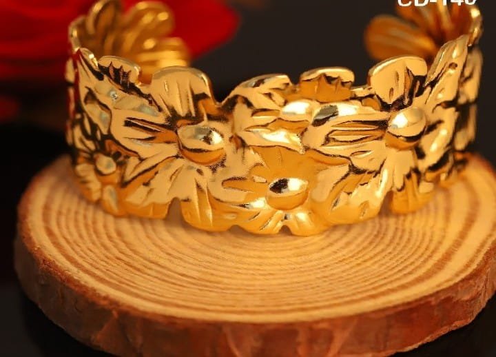 Wide Gold-Tone Double-Band Plain Cuff Bangle